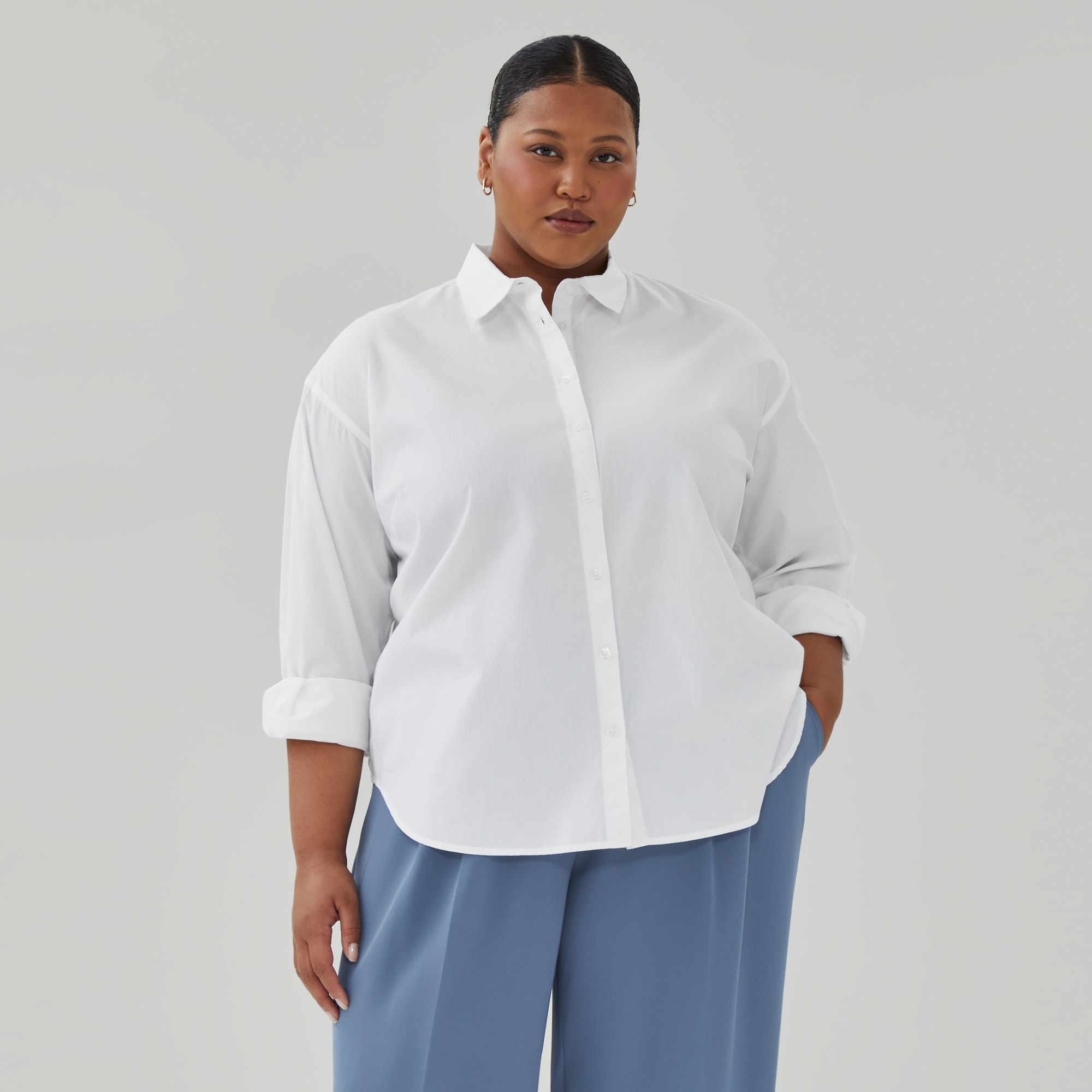 Women+ Poplin Oversized Button-Up in Bright White from Joe Fresh