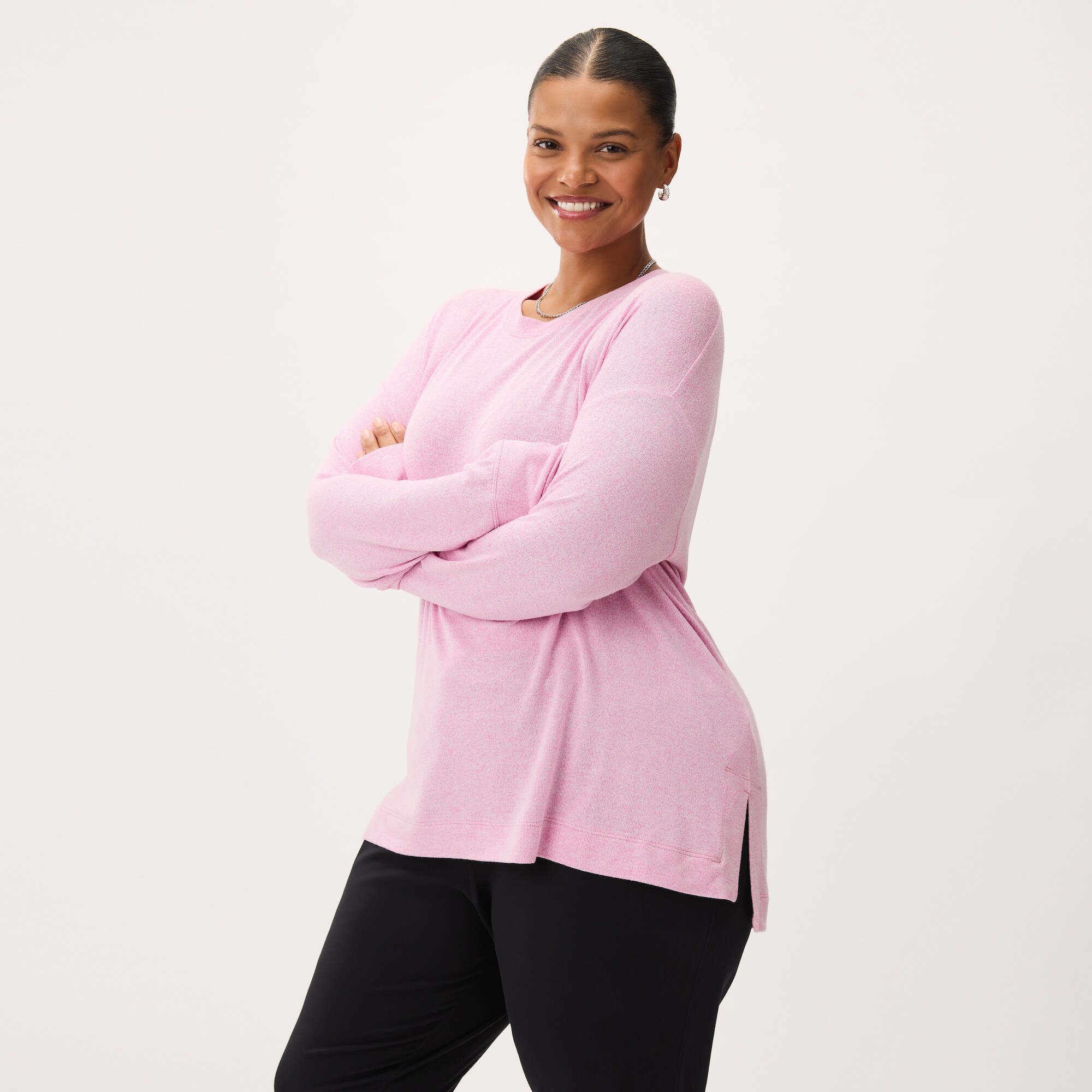 Women+ Hacci Lounge Sweatshirt in Pink Mix from Joe Fresh