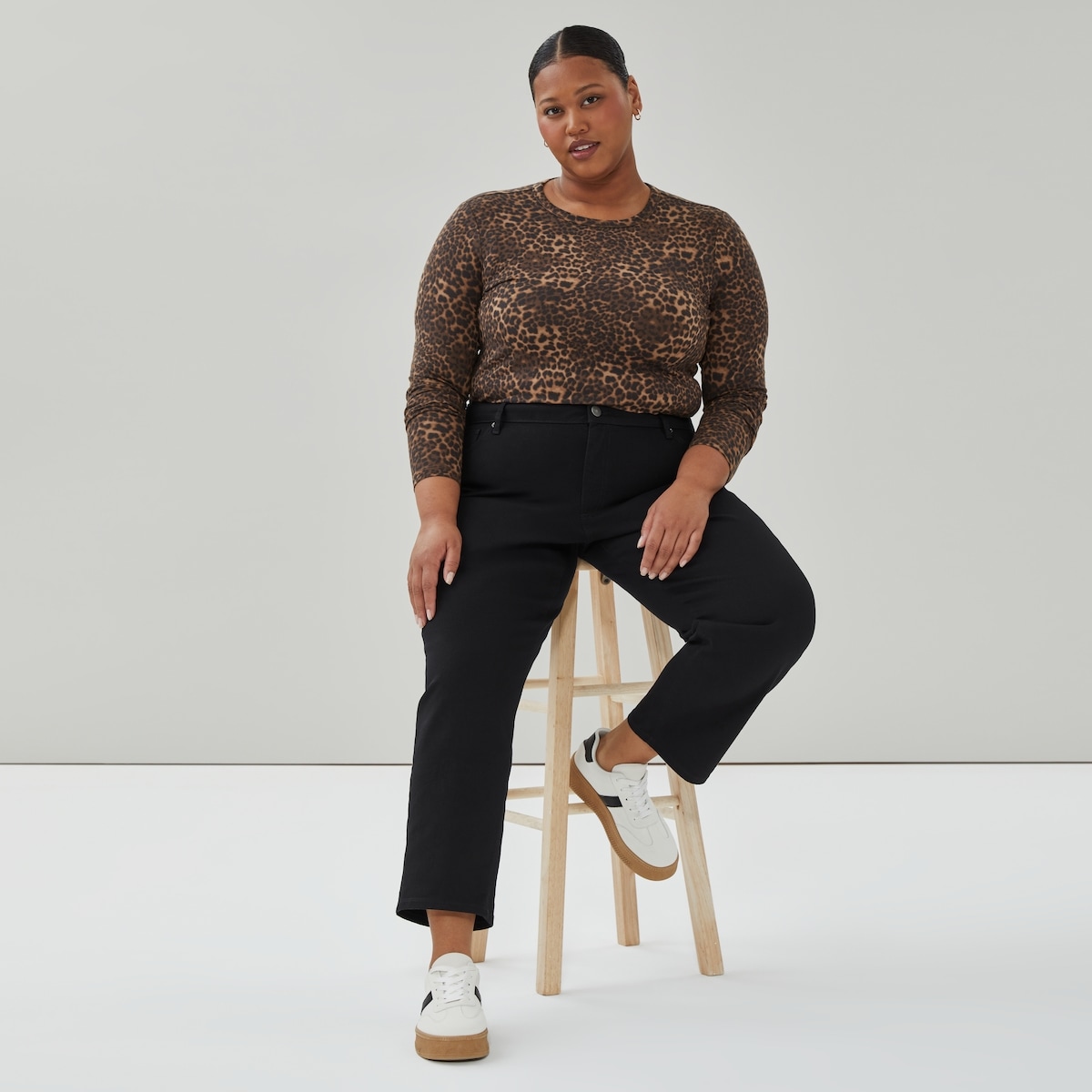 Women+ Leopard Print Long Sleeve Top