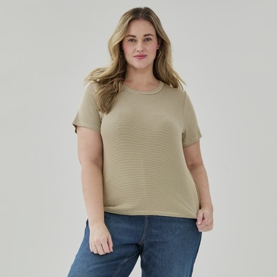 T-shirt côtelé en tricot Femmes+ - Olive