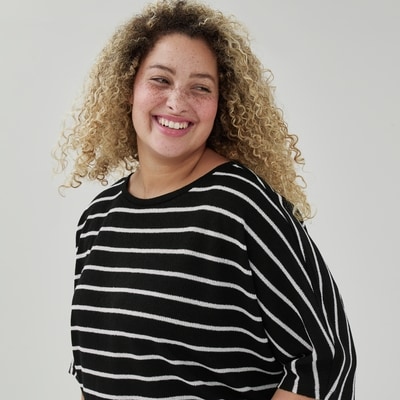 Women+ Striped Relaxed Short Sleeve Top - Black