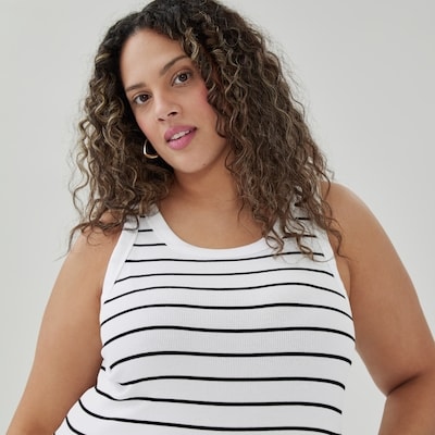Women+ Ribbed Striped Tank Top - White
