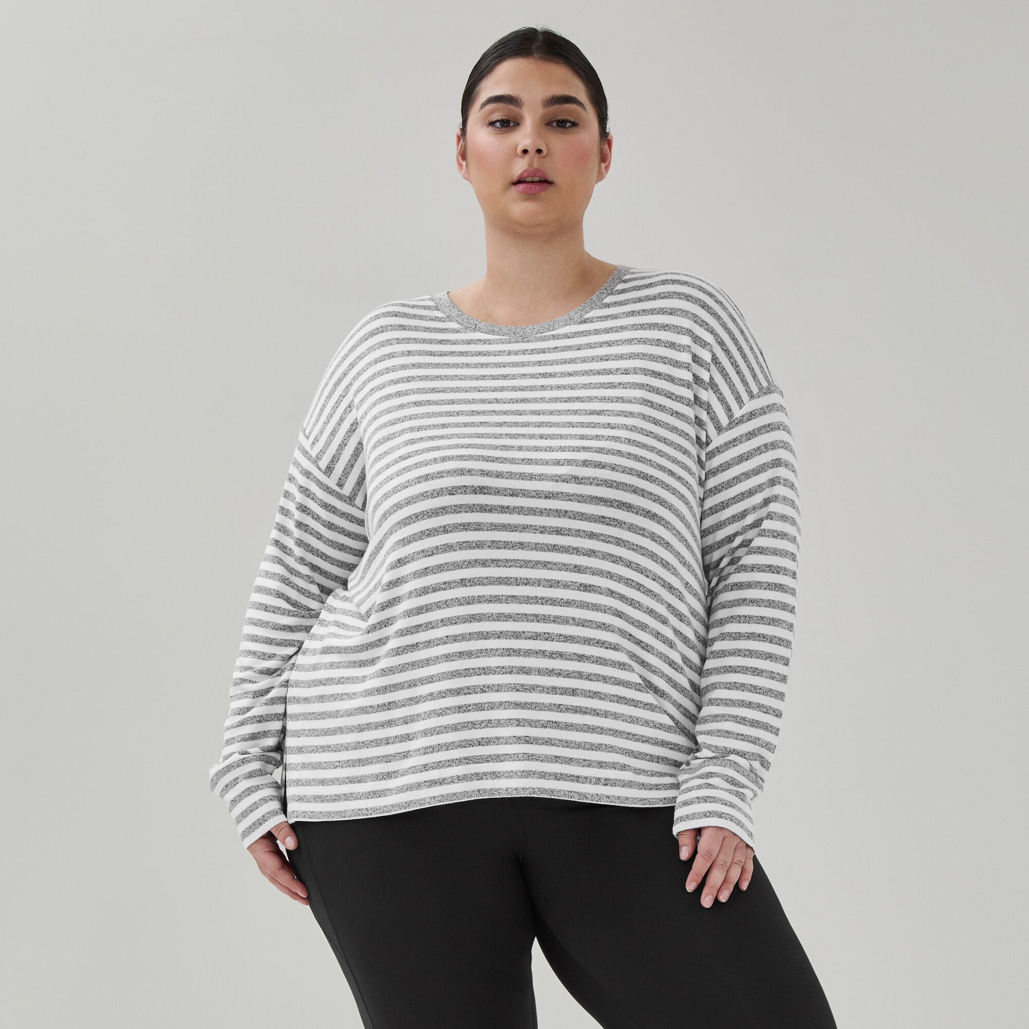 Chandail en molleton de détente sport rayé Femmes+