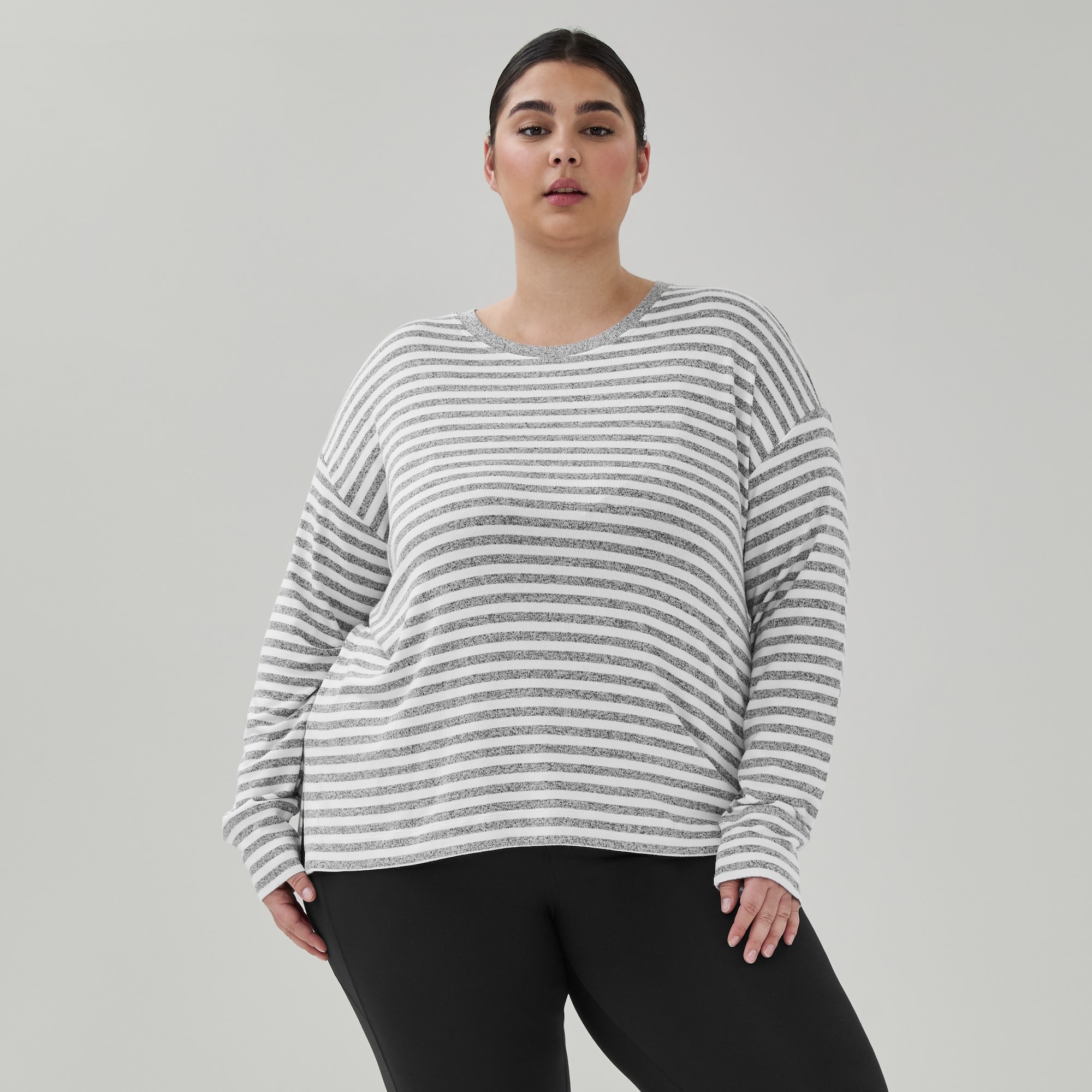 Chandail en molleton de détente sport rayé Femmes+