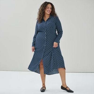 Robe maxi imprimée à manches longues Femmes+ - Marine