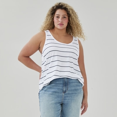 Women+ Striped Relaxed Tank Top - White