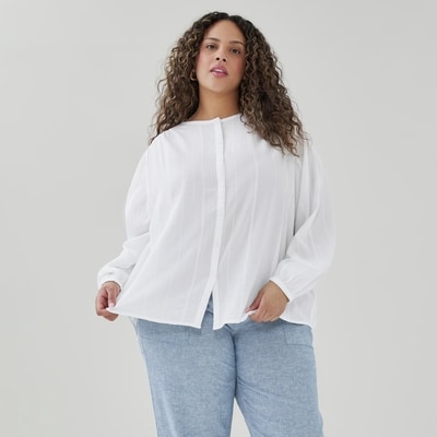Chemisier boutonné à manches bouffantes Femmes+ - Blanc