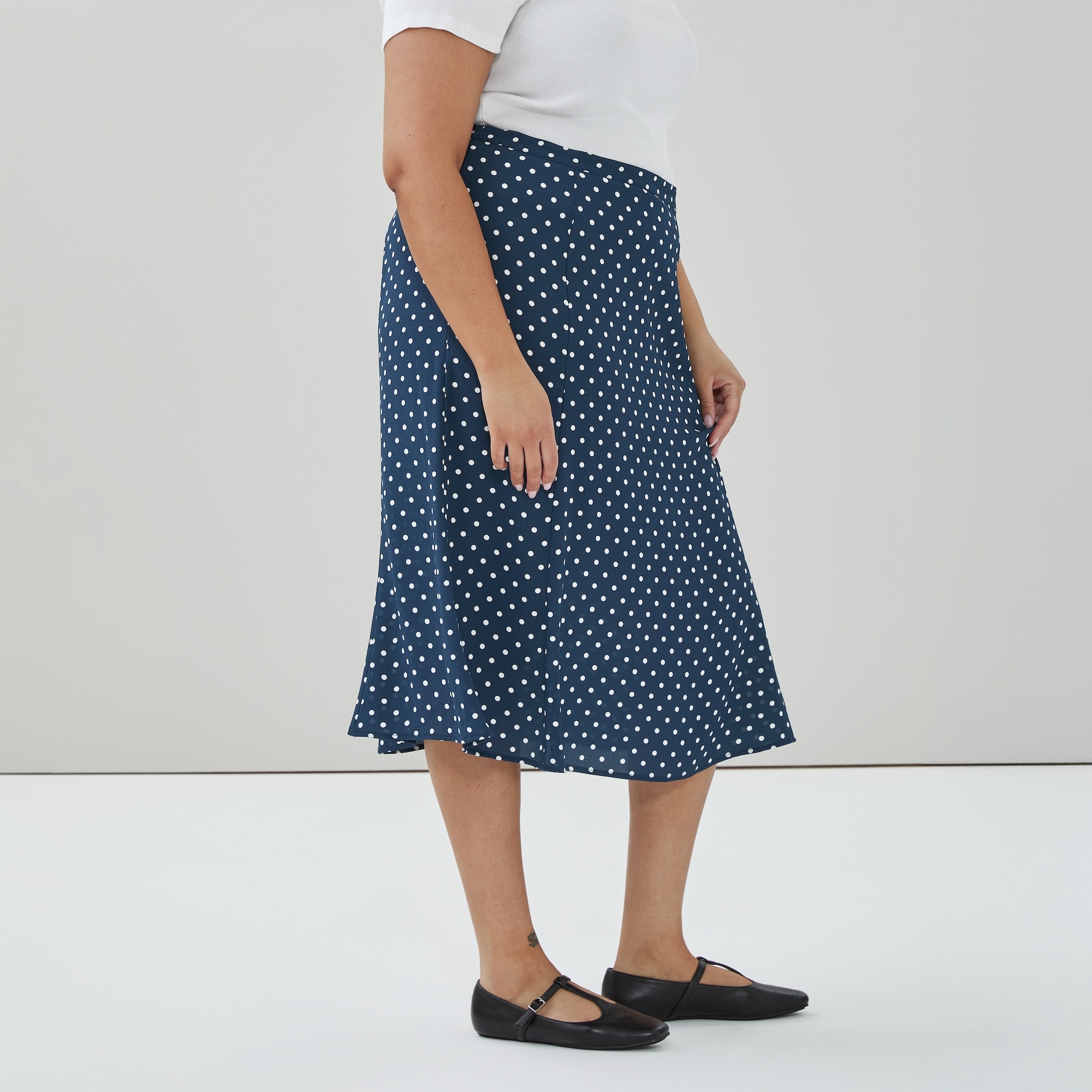 Women+ Printed Flared Midi Skirt in Navy from Joe Fresh