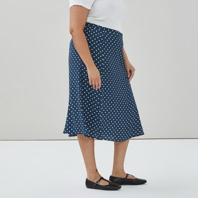 Women+ Printed Flared Midi Skirt - Navy