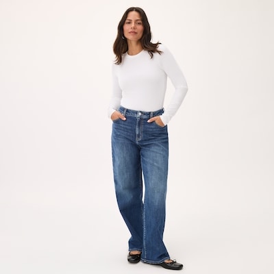 Jean délavé foncé à taille haute et à jambe large - Laver Foncé