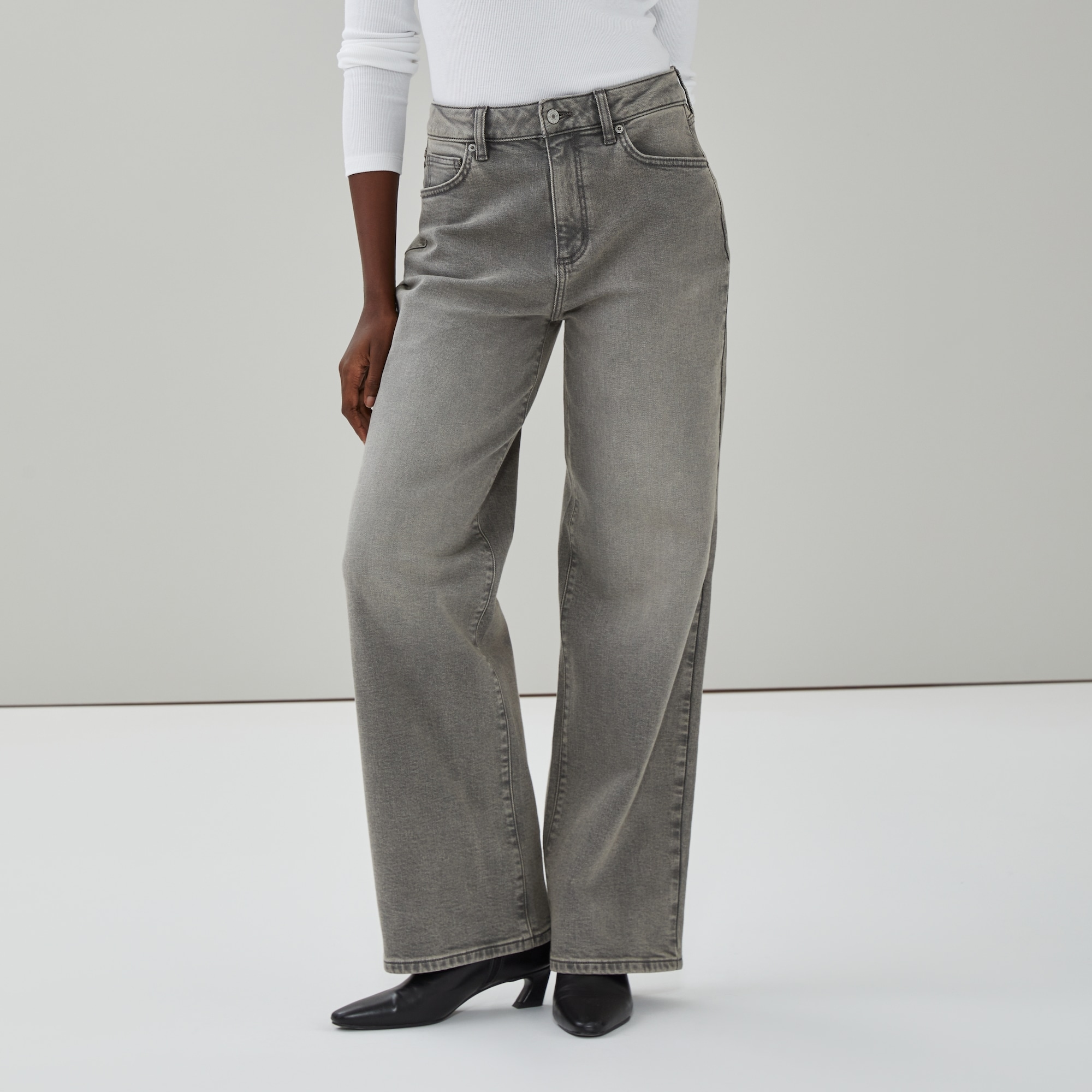 Grey Wash High Rise Wide Leg Jean