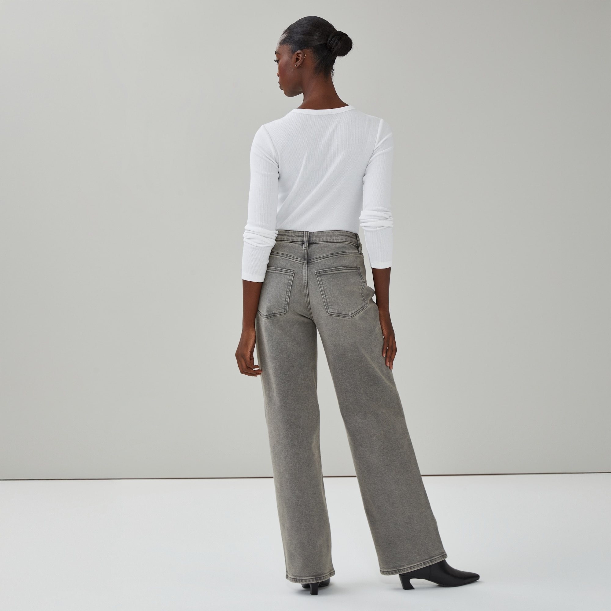 Grey Wash High Rise Wide Leg Jean