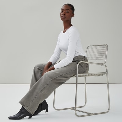 Grey Wash High Rise Wide Leg Jean - Grey