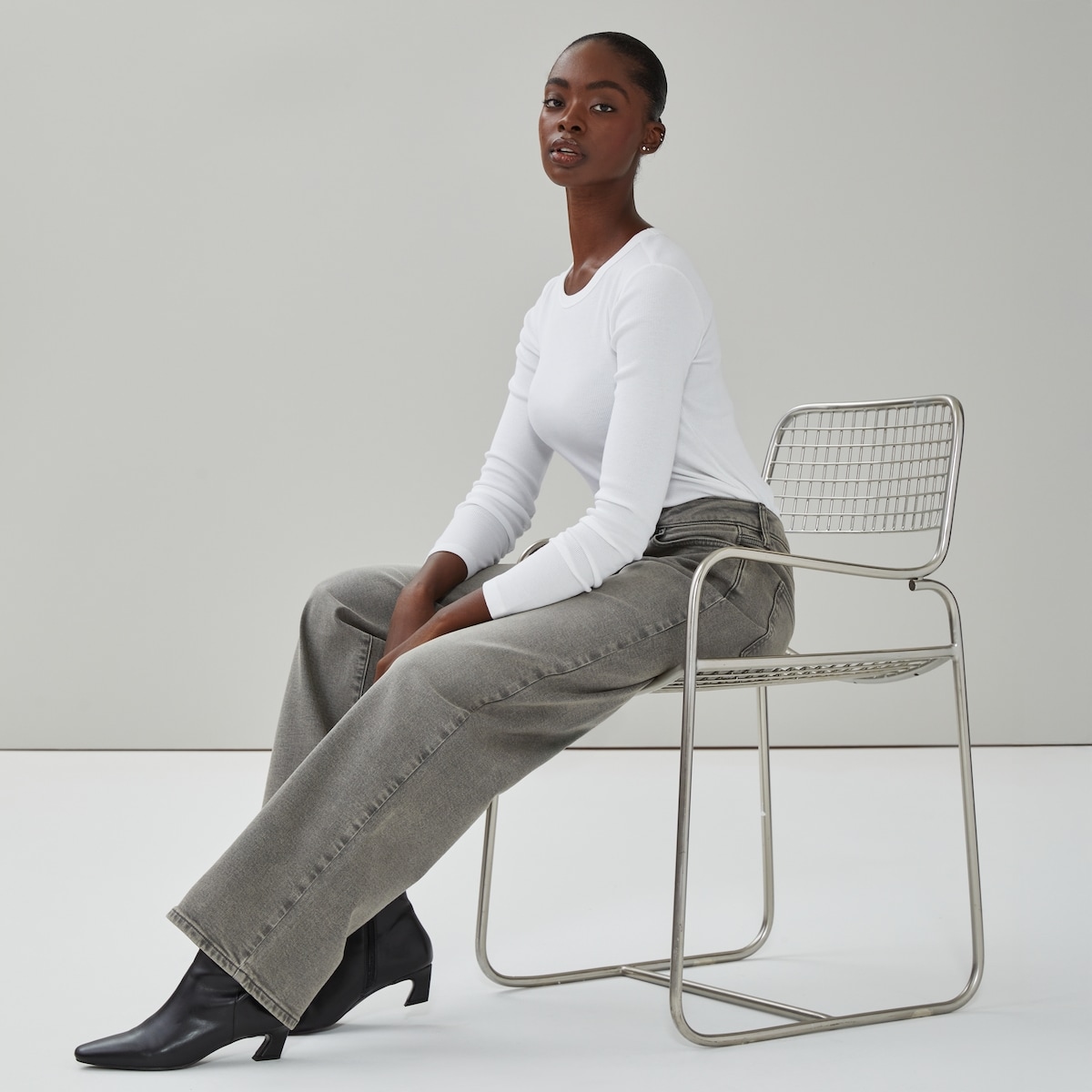 Grey Wash High Rise Wide Leg Jean - Grey