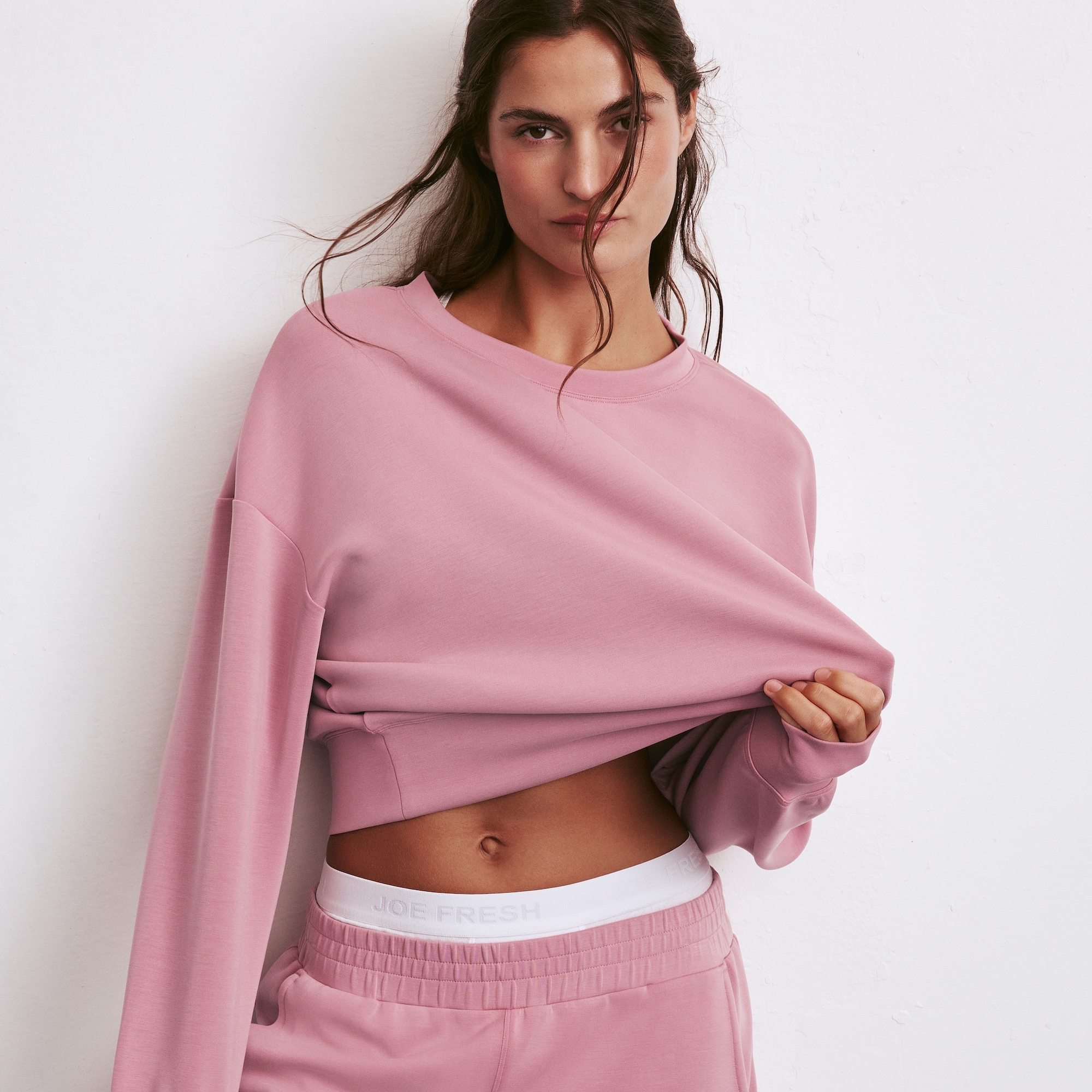 SoftWash Cropped Sweatshirt in Rose from Joe Fresh