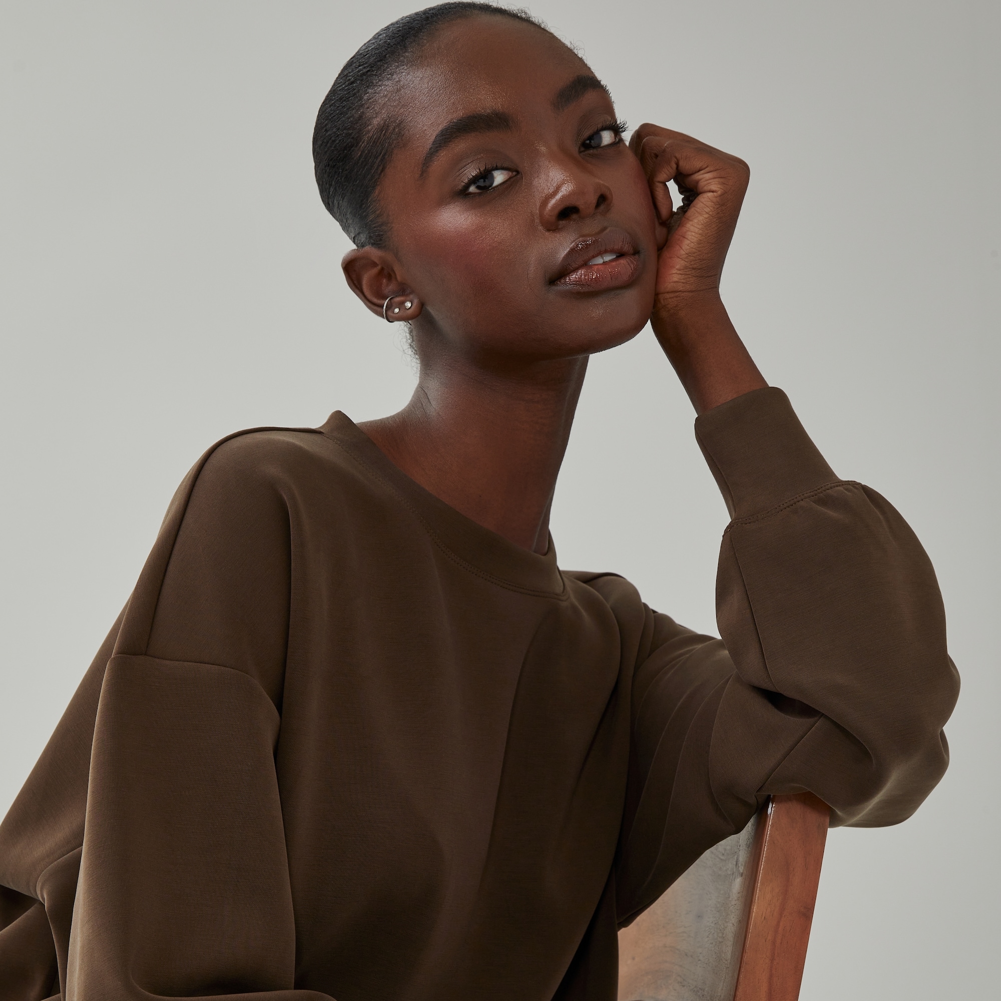 SoftWash Cropped Sweatshirt in Dark Brown from Joe Fresh