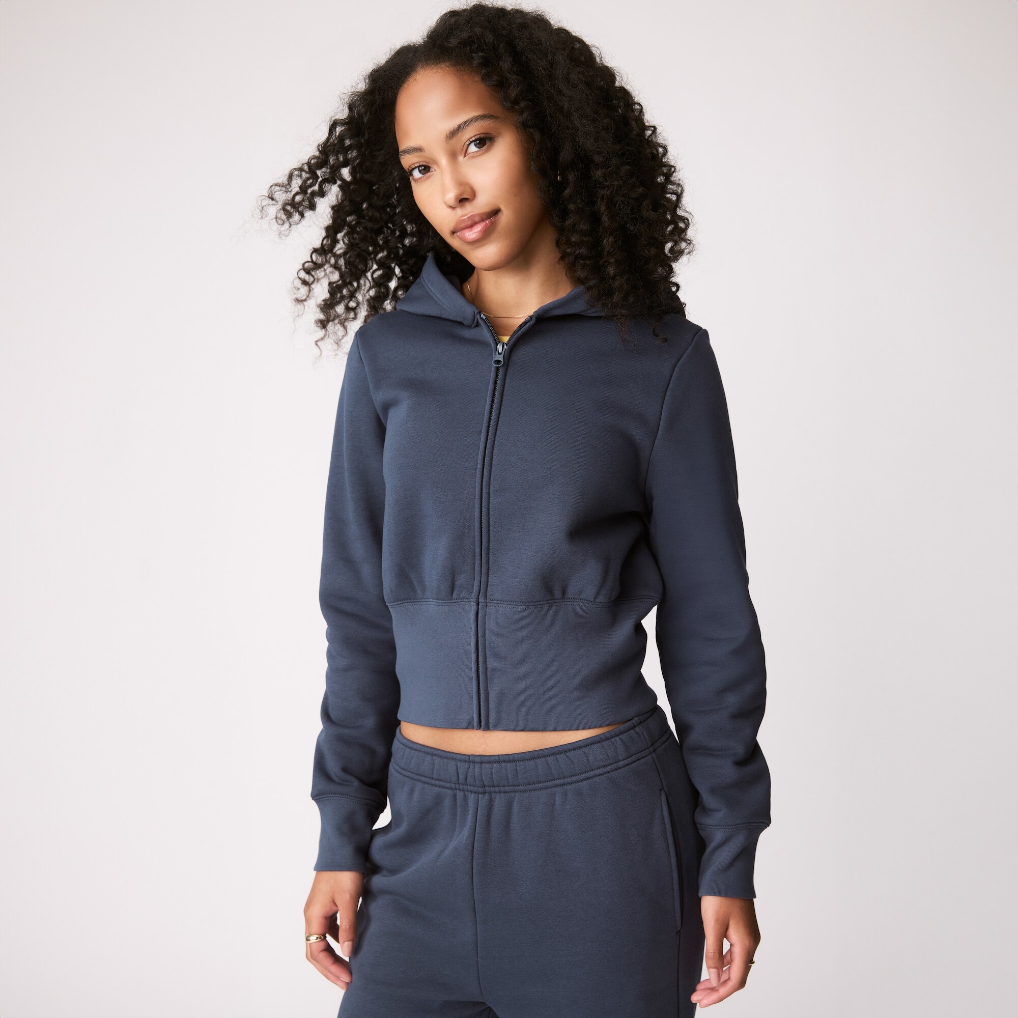 CozyFleece Cropped Hooded Jacket in Dark Navy from Joe Fresh