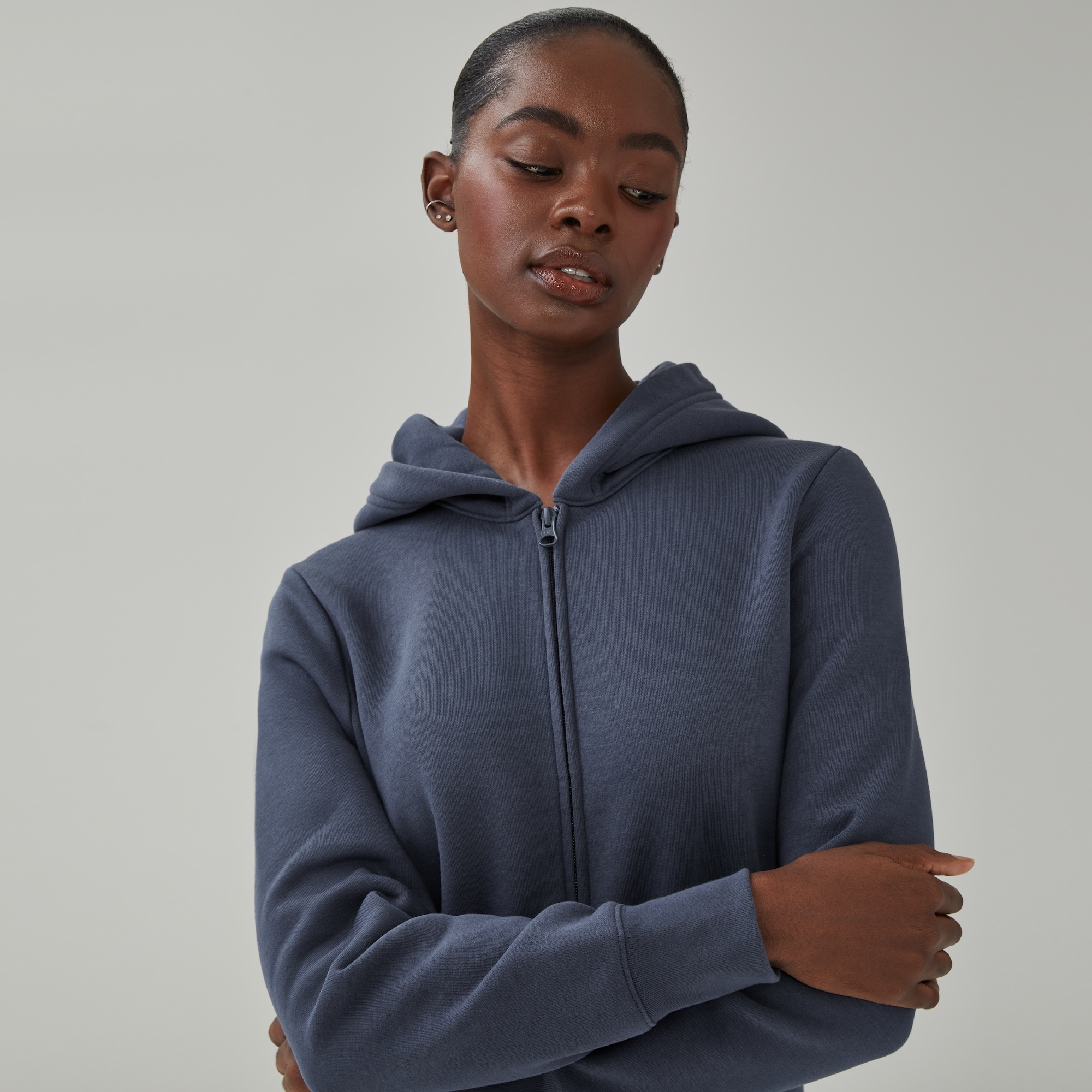 CozyFleece Cropped Hooded Jacket in Dark Navy from Joe Fresh