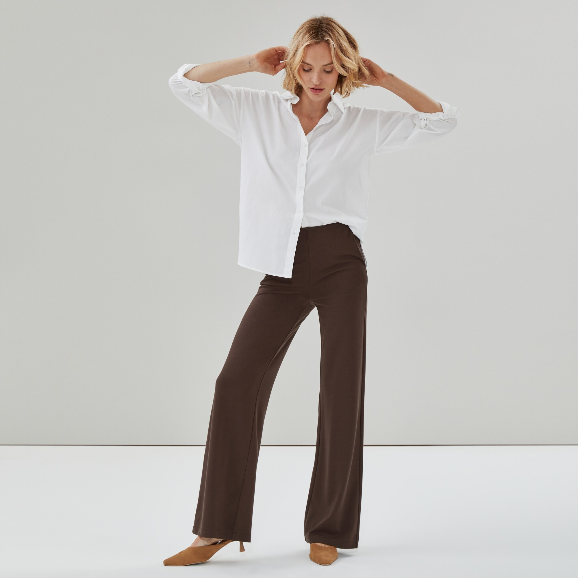 Pantalon à jambe large en point de Rome