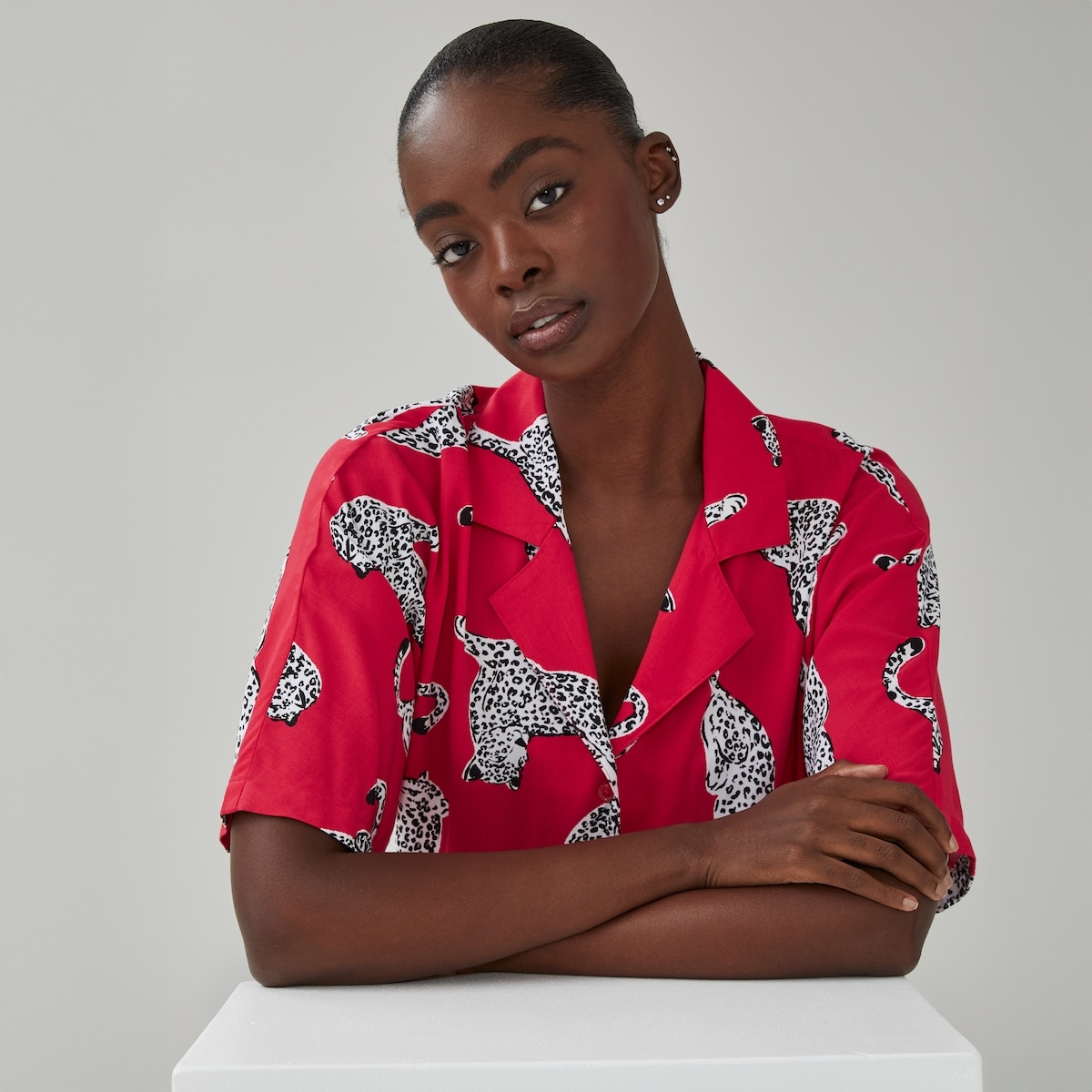 Chemisier de pyjama imprim - Rouge Ple