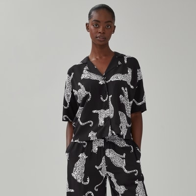 Printed Pajama Shirt - Black