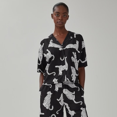 Chemisier de pyjama imprimé - Noir