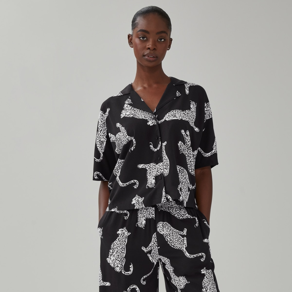 Printed Pajama Shirt - Black