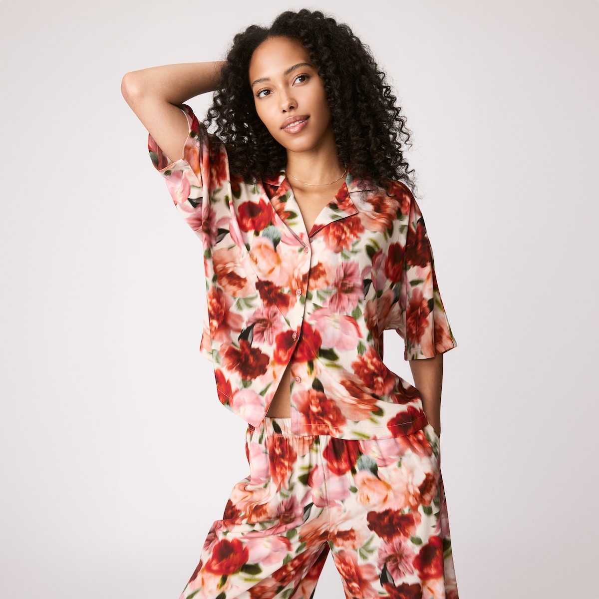 Printed Pajama Shirt - Dusty Pink