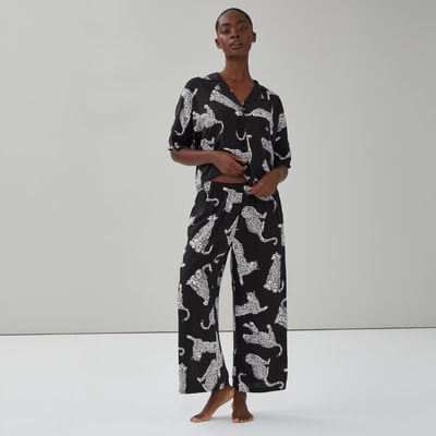 Printed Cropped Sleep Pant - Black