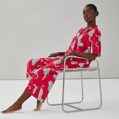 Printed Cropped Sleep Pant - Light Red