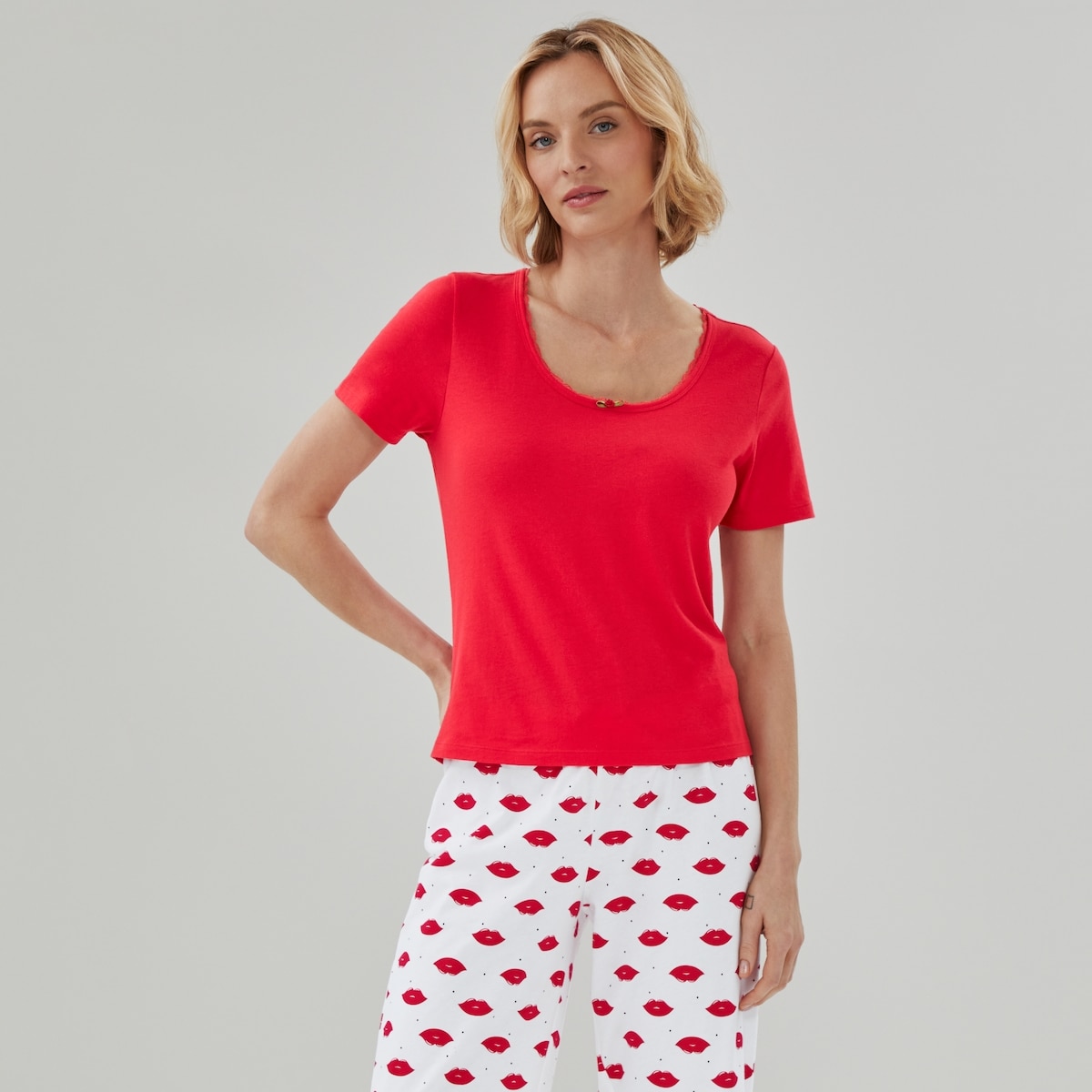 T-shirt de nuit  manches longues - Rouge Ple