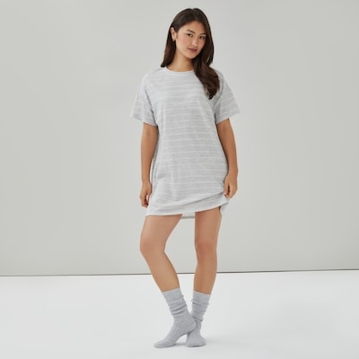 Striped Oversized Sleep Dress - Grey