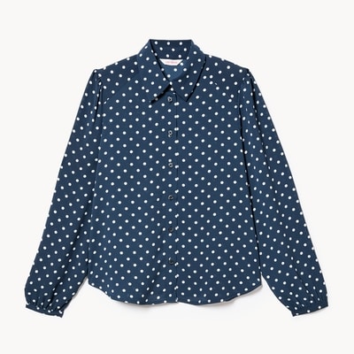 Crepe Printed Button-Up - Navy