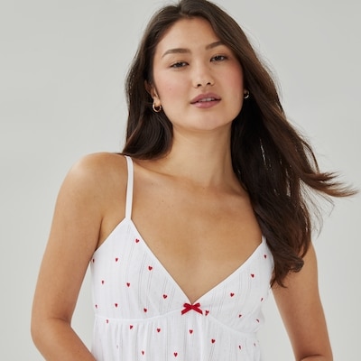 Cami de nuit imprimée en pointelle - Blanc pur