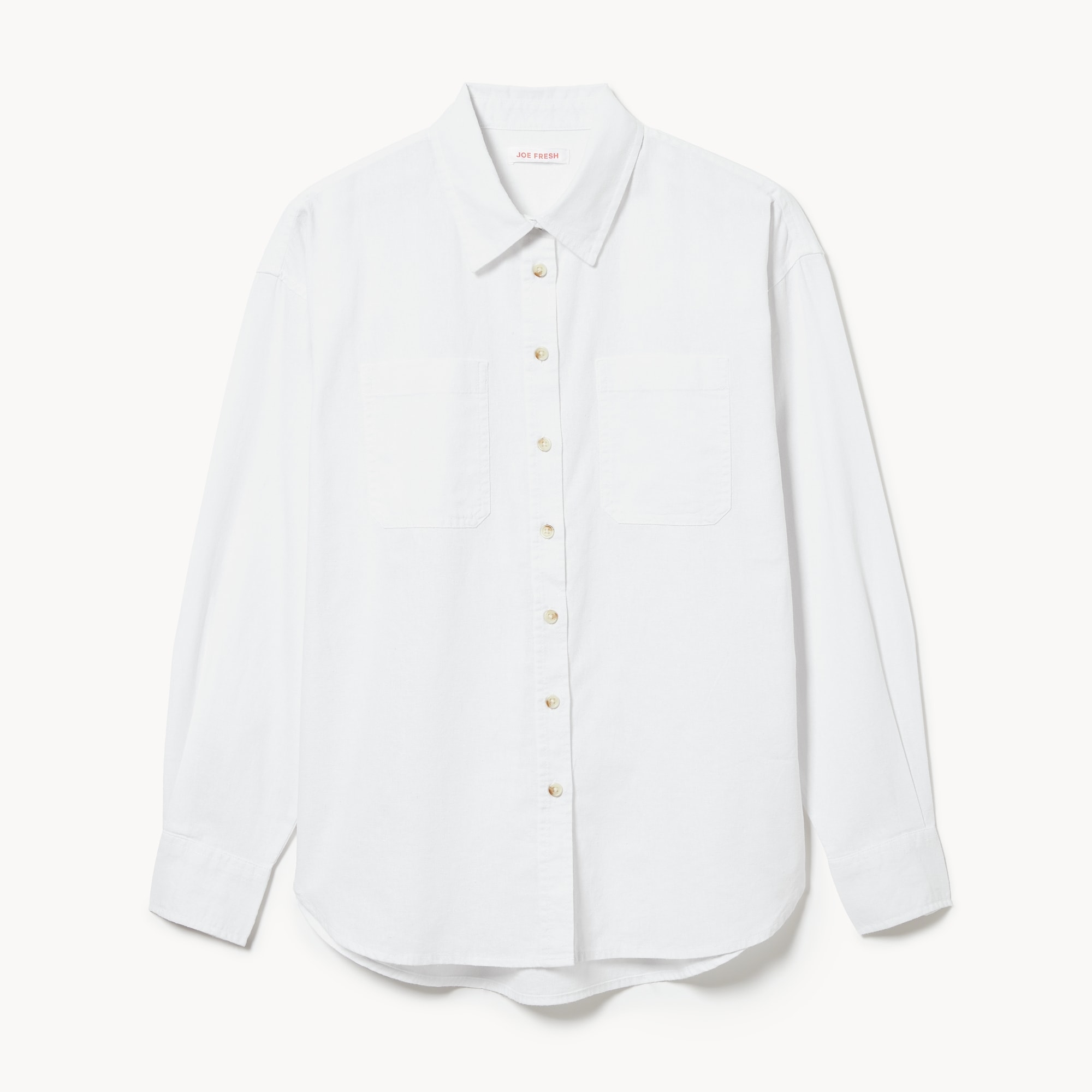 Oversized Linen Cotton Button-Up Shirt in Bright White from Joe Fresh