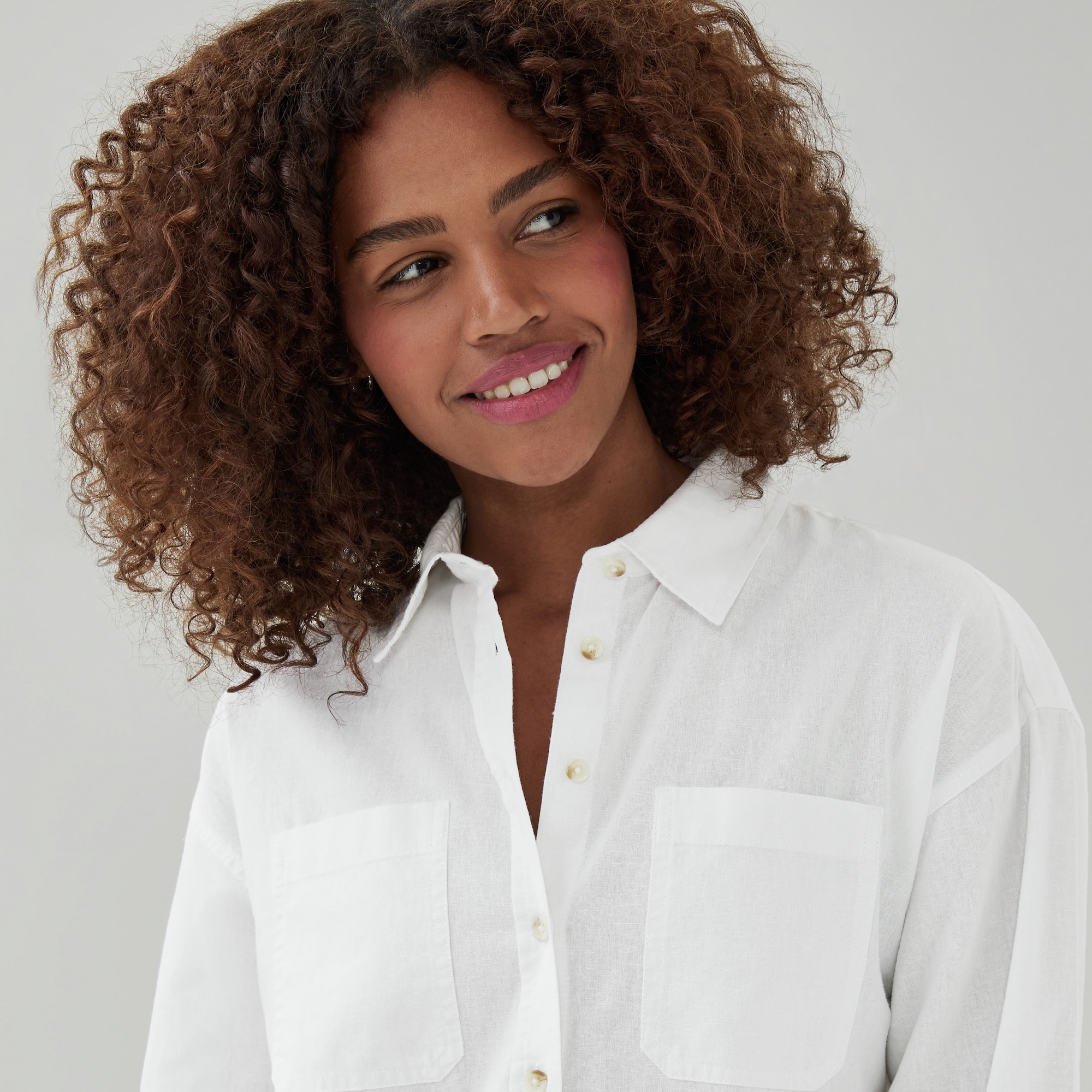 Oversized Linen Cotton Button-Up Shirt in Bright White from Joe Fresh