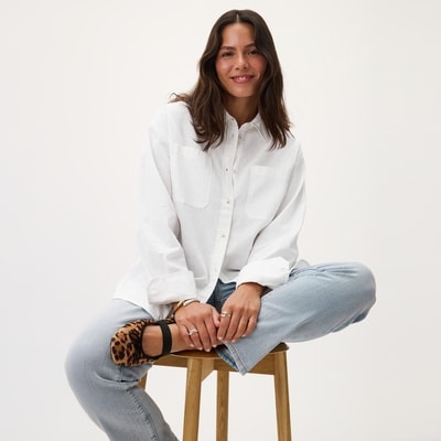 Oversized Cotton Linen Button-Up Shirt - Bright White