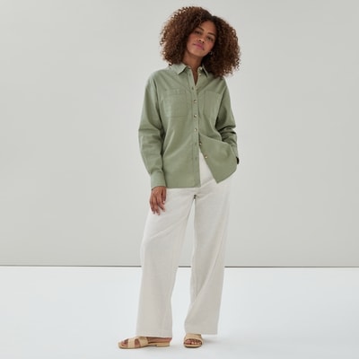 Chemisier ample en lin et coton - Vert Militaire