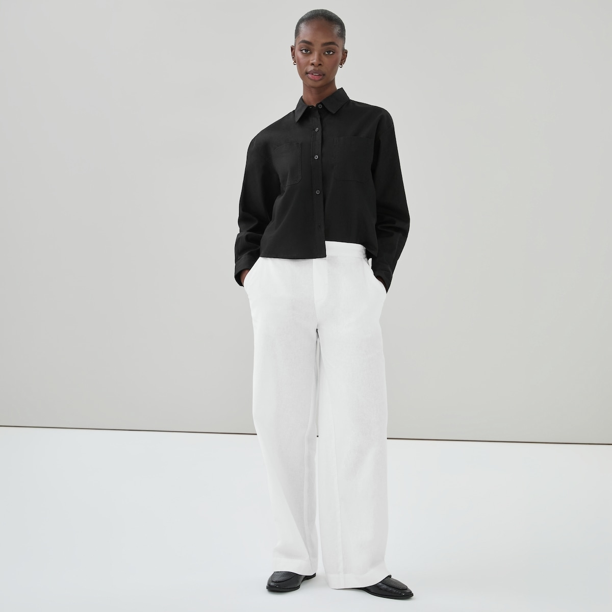 Cotton Linen Wide Leg Pant - Bright White