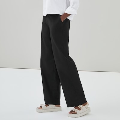 Pantalon à jambe large en lin et coton - Noir JF