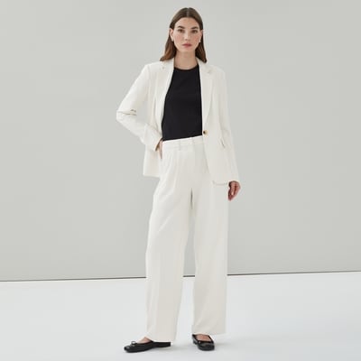 Wide Leg Pleated Trouser - Off White