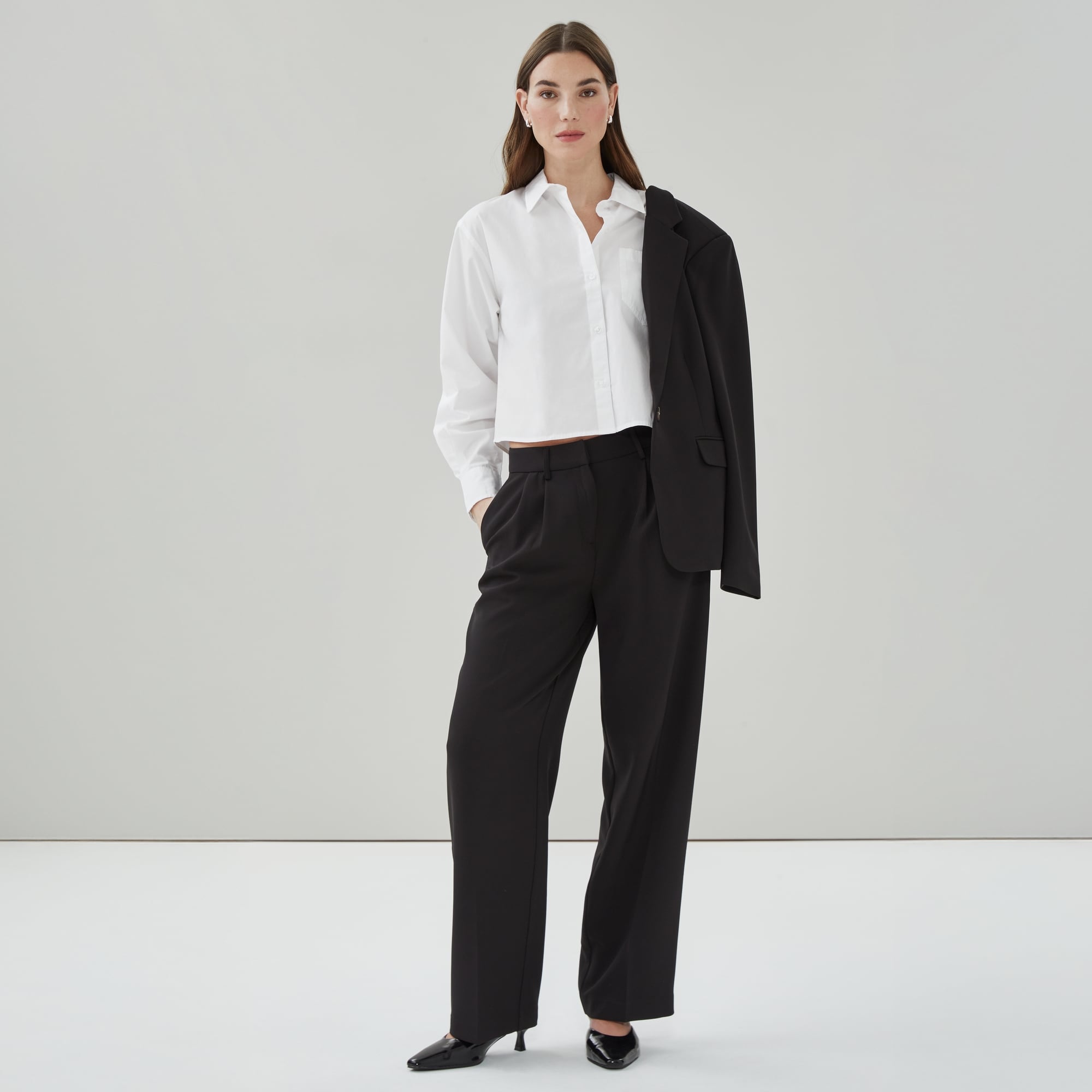 Wide Leg Pleated Trouser in JF Black from Joe Fresh