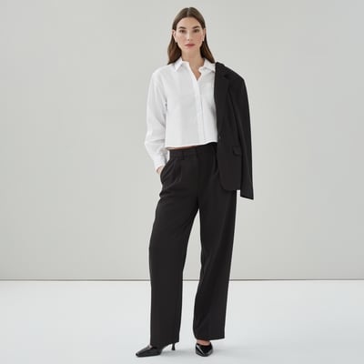 Wide Leg Pleated Trouser - JF Black
