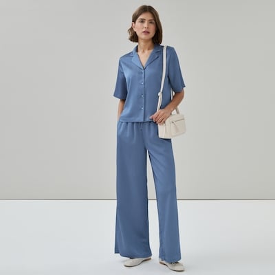 Chemisier plissé en satin - Bleu Cendré