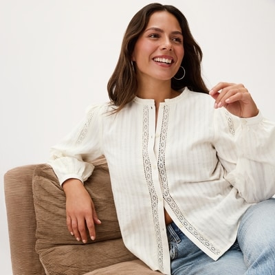 Joe Fresh Chemise à manches longues en coton et dentelle 1 ea, 39,00 $/1ch