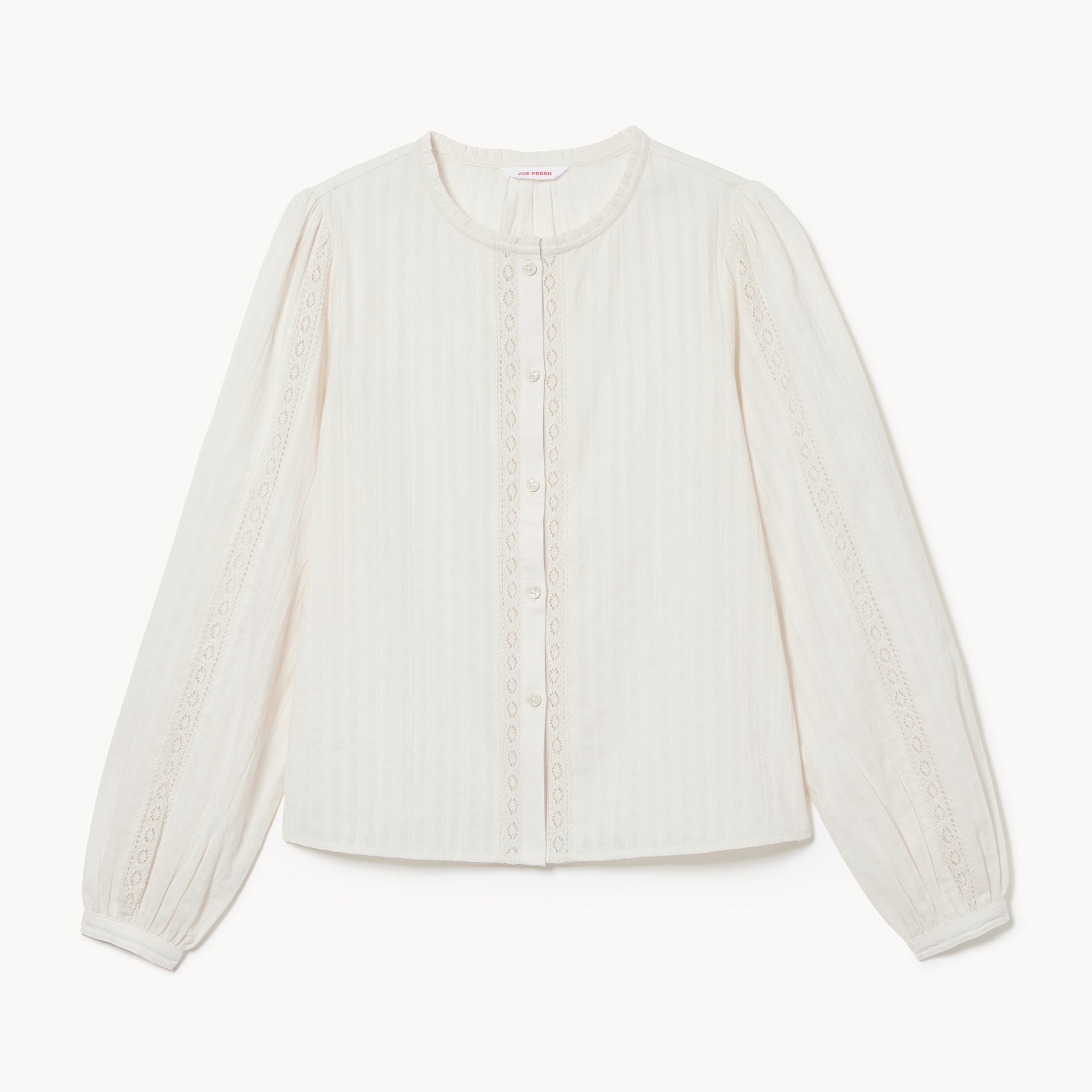 Women+ Cotton Lace Long Sleeve Shirt in Off White from Joe Fresh