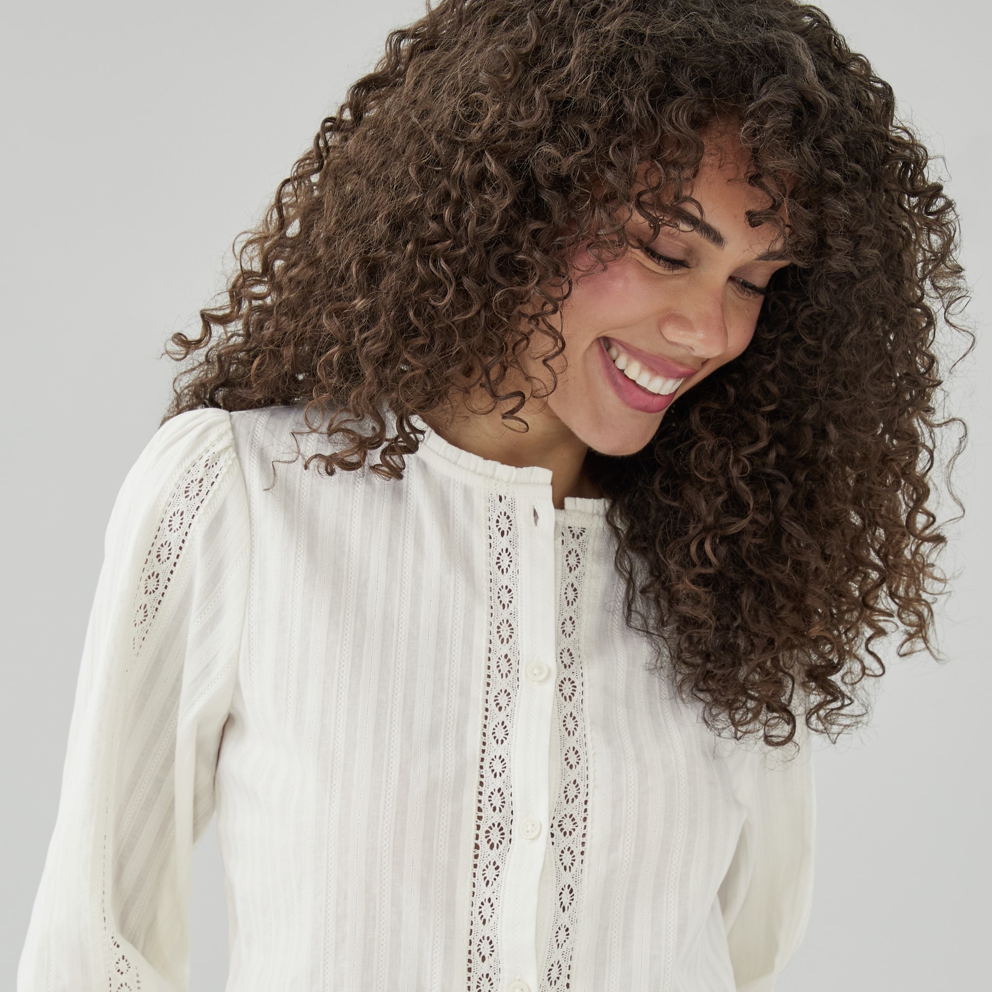 Cotton Lace Long Sleeve Shirt in Off White from Joe Fresh