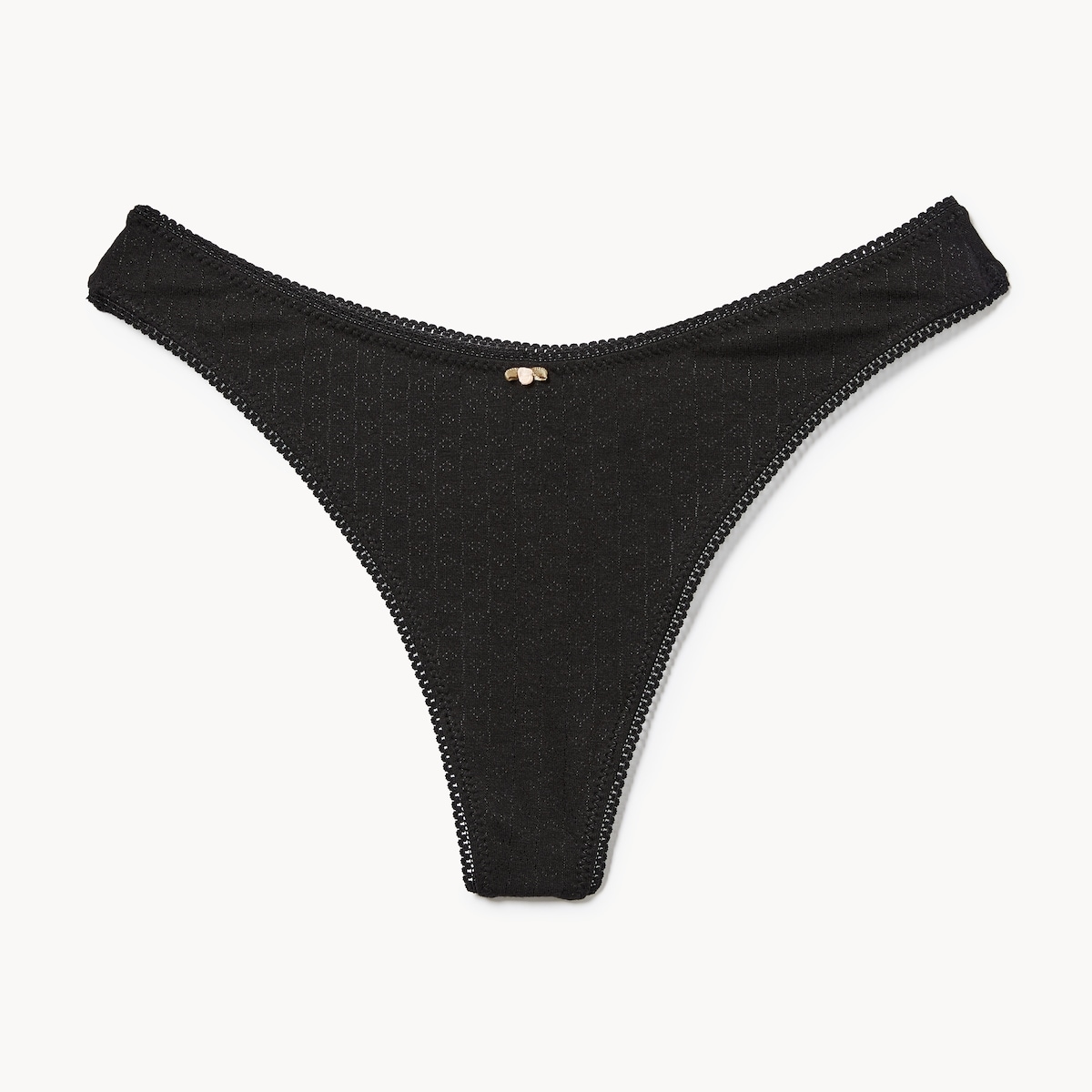 Pointelle High Cut Thong - Black