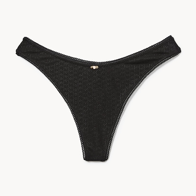 Pointelle High Cut Thong - Black