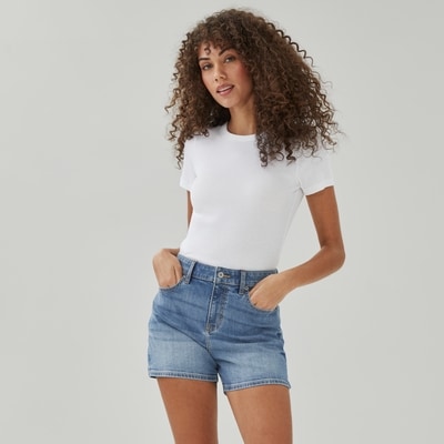 Short à taille haute délavé moyen - Laver Moyen